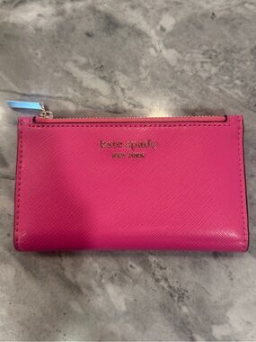 kate spade Hot Pink Zip Card Wallet with Gold Logo